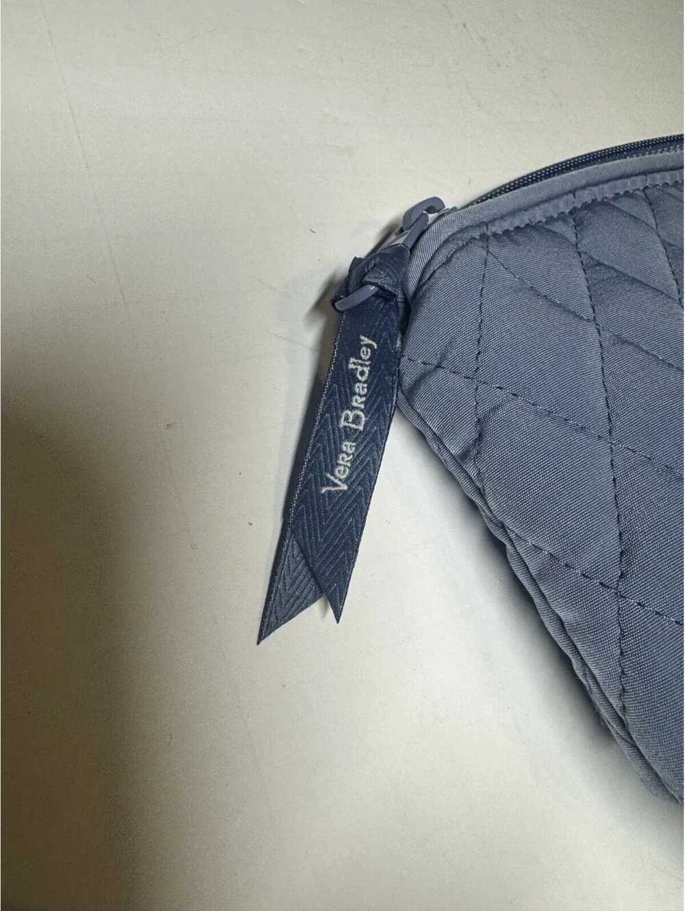 Vera Bradley Medium Quilted Travel Cosmetic Makeup Bag Slat Blue / Carbon Gray
